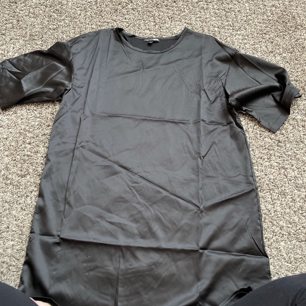 Black satin t shirt dress (very short)